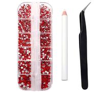 Nail Art Rhinestones, 1500PCS Rhinestones in 6 Sizes, Nail Art Gems with Pick Up Tweezers and Rhinestone Picker Dotting Pen, Tools for Nails, Craft 1.5 mm - 4.0 mm (Red)