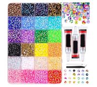 Nail Art Rhinestones, 3mm Resin Jelly Rhinestones Kit, Multicolor Flatback Gems Bedazzling Kit with Glue, Tweezers & Pen for DIY Crafts Bedazzling Clothes Shoes Nail Book Diamond Art (B-24)