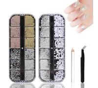 Nail Art Rhinestones and Pearl Beads Kit, Mixed Colours, 2 Storage Cases | 24 divided compartments, wax-tipped placement pencil and angled tweezer, for home manicures and salon embellishment designs
