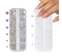 Nail Art Rhinestones and Pearls,2 Boxes Flackback Nail Rhinestones White Pearl Nail Charms,Resin Nail Art Decorations Accessories for Face Nail Art Design DIY Crafting Party Daily Wedding