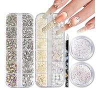 Nail Art Rhinestones Kit, Super Sparkly Nail Rhinestones with Flower, Aurora Bow & Pearl Decorations, 3D Nail Art Crystals Bedazzling Gems for DIY Nails & Crafts