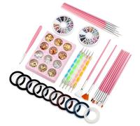 Nail Art Set 15PCS | Complete Nail Art Kit with Brushes, Gems, Glitter Tools, Dotting Tools & Striping Tape | Nail Art Marker & Pens for Kids & Adults | Beginner & Professional Design Set