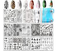 Nail Art Stamping Plates Kit, 12Pcs Nail Stamping Plates,1 Silicone Stamper, 1 Scraper,1 Storage Bag,Manicure Tool Kit for DIY Nail Art Designs,Summer Rose Flower Animal Mandala Mermaid Christmas