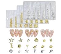 Nail Art Studs, 3 Bags Alloy Nail Studs 3D Nail Art Decorations Punk Star Conch Starfish Shell Seahorse Hollow Ocean Nail Rivet Gems Nail Accessories for Nail Design DIY Crafts