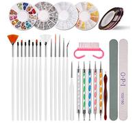 Nail Art Tool Set, Nail Pen Designer with 15pcs Nail Painting Brushes, Nail Dotting Tool, Manicure Striping Tape, Color Rhinestones for Nails, DIY Tools Set For Girls Nail Decoration Manicure