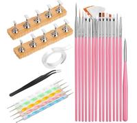 Nail Art Tools, Nail Design Tools with 15 PCS Nail Art Brushes, 5 PCS Nail Dotting Tool, Nail Stand for Painting Nails, Nail Tweezers Nail Decoration Kit for Beginners