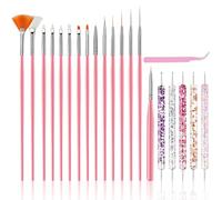 Nail Art Tools Set, Nail Art Kit for Beginners: 15 Professional Nail Brushes for Nail Art, 5 Precision Point Tools, 1 Pink Curved Tweezers, Design Tools for Nail Tech & Beginners