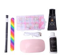 Nail Art Tools Set with Nail Dryer Lamp, Extension Glue and Builder, Complete Manicure Kit for Gel Nail Extensions, Includes Rainbow File and False Tips for Beginners and (Brown)