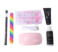 Nail Art Tools Set with Nail Dryer Lamp, Extension Glue and Builder, Complete Manicure Kit for Gel Nail Extensions, Includes Rainbow File and False Tips for Beginners and (Pink)