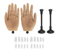 Nail Art Training Hand Silicone Realistic Bendable Fake Hands with Stand for Manicure Practice Left Right Hand Pair Includes Nail Tips