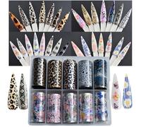 Nail Art Transfer Foils Collection,40 Rolls Nail Art Foils Transfer Stickers Set Floral Flower Patterns,Leopard Animal Print,Snake Skin,Butterfly Patterns Nails Foil Adhesive Decals 40 Designs
