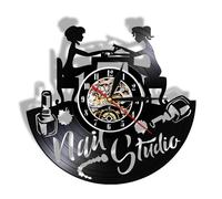 Nail Art Vinyl Record Wall Clock Nail Salon Studio Business Logo Wall Decor Vintage Vinyl LP Silent Wall Clock Manicurist Gift Without LED