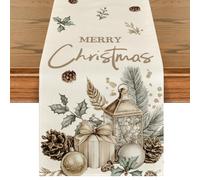 Nail Art Winter Kitchen Dining Table Ball Gifts Pine Cone 210 GSM Christmas Table Runner, Decoration for Home Party Decor 13x72 Inch