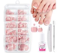 Nail bond Glue - French Fake Toe Nails Set - 120PCS Nude Pink Short Square False Toenails - Press On Toe Nails with Glue & Nail File, Full Cover Acrylic Stick on Toenails for Women, Nail Art DIY