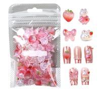 Nail Bow Decoration - 100 x Bun, Strawberry Bunny for Nails - Creative Decoration for Manicure Crafts - Details for Girls, Women, Daughters Sisters