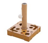 Nail Box for Cats - Wooden Enrichment Board, Puzzle Scratching Post Box with a Bell Ball, for Pets Puppy Rabbit Play House Indoor Dog