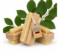 Nail Brush & Hand Brush Wooden Set of 3 - Double-Sided Hand Wash Brush with Hard & Soft Natural Bristles | Plastic-Free & Vegan | Made in Germany | MC-Trend