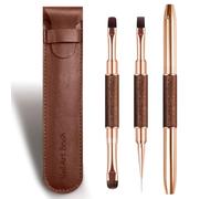 Nail Brushes Set for Builder Gel & Polygel, 2-Pack Double-Ended with Wooden Handles & Pouch (Round + Square, French tip + Liner)