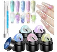 Nail Builder Gel Kit - 5 Colors Builder Gel For Nails Set With Tools - Green Purple Blue Pink Yellow 3d Nailgel - Solid builder Sculpting gel For Home Carving Molding Decoration Manicure Set