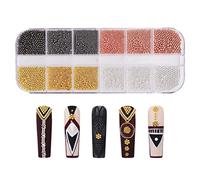 Nail Caviar Beads, 12 Grids 1mm 1.2mm 1.5mm Mini Caviar Beads Nail Art Beads 3D Nail Art Accessories for DIY Nail Decoration,Gold Silver Rose Gold Black