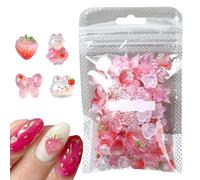 Nail Charm - 100X Resin, Cute Bunny Strawberry Bow, Art Decoration Tips | Great for Manicure Styling Daily Wear Dating Parties Events Holidays DIY Craft Accessories Beauty Fun