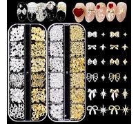 Nail Charms,Nail Gems,2 Boxes 24 Grids Bow Star Nail Accessories,Nail Supplies 3D Nail Charms for Nail Art Design DIY Crafts