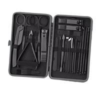 Nail Clipper Set Black Full Set of Men's Box Acne Needles Nail Groove Special Pedicure Knife Tools for Home Use (Black 24PCS)