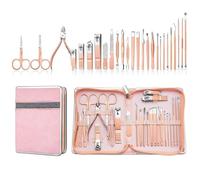 Nail Clipper Set Manicure Set Zipper Bag 26 Pieces Rose Gold Cuticle Clipper Pedicure Knife Manicure Set,Rose,Gold