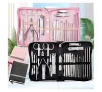 Nail Clipper Set Nail Art Set Zipper Bag 26 Pieces Rose Gold Dead Skin Pliers Pedicure Knife Acne Needle Manicure Set(Black-8pcs)