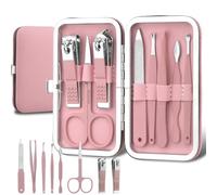Nail Clippers and Beauty Tools Portable Set, Stainless Steel Manicure Set 8 in 1 with Colorful Leather Bag,Pink 8 pcs