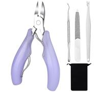 Nail Clippers for Ingrown Toenail & Thick Nails - 4PCS Heavy Duty Nail Clippers Set, Professional Stainless Steel Ingrown Toenail Tools with Podiatry Kit for Foot Care (Purple)