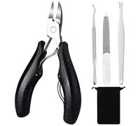 Nail Clippers for Ingrown Toenail & Thick Nails - 4PCS Heavy Duty Nail Clippers Set, Professional Stainless Steel Ingrown Toenail Tools with Podiatry Kit for Foot Care (Black)