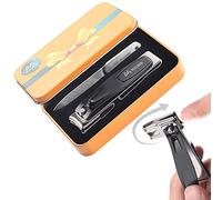 Nail Clippers Kit 2Pcs,Nail File,360°Degree Rotating Head Nail Clippers,Stainless Steel Sharp Pedicure,Large Nail Clippers Swivel Head for Thick Nails,Metal Tin Box for Suitable for Gifts