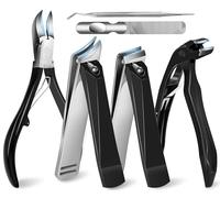 Nail Clippers Kit for Seniors - 6 in 1 Heavy Duty Ingrown Toenail Fingernail Cutters Set for Thick Nails, Large Wide Toe Finger Nail Clipper for Men Women Adult (Black)