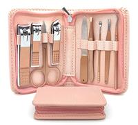 Nail Clippers Manicure Set - 9 In 1 Professional Stainless Steel Nail Scissors Grooming Kit For Women & Man Nail Care Tools Pedicure Kit With Pink PU Leather Zip Case For Travel & Home（ROSE GOLD）
