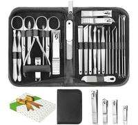 Nail Clippers Set, 26 Piece Manicure Set & Pedicure Kit, Stainless Steel Fingernail & Toenail Clipper Cutters, Professional Nail Care Tools with Luxurious Travel Case for Men and Women, Silve