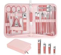 Nail Clippers Set, 26 Piece Manicure Set & Pedicure Kit, Stainless Steel Fingernail & Toenail Clipper Cutters, Professional Nail Care Tools with Luxurious Travel Case for Men and Women, Metallic Pink