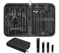 Nail Clippers Set, 26 Piece Manicure Set & Pedicure Kit, Stainless Steel Fingernail & Toenail Clipper Cutters, Professional Nail Care Tools with Luxurious Travel Case for Men and Women, Black