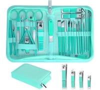 Nail Clippers Set, 26 Piece Manicure Set & Pedicure Kit, Stainless Steel Fingernail & Toenail Clipper Cutters, Professional Nail Care Tools with Luxurious Travel Case for Men and Women, Turquoise