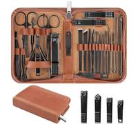 Nail Clippers Set, 26 Piece Manicure Set & Pedicure Kit, Stainless Steel Fingernail & Toenail Clipper Cutters, Professional Nail Care Tools with Luxurious Travel Case for Men and Women, Brown
