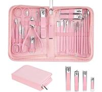 Nail Clippers Set, 26 Piece Manicure Set & Pedicure Kit, Stainless Steel Fingernail & Toenail Clipper Cutters, Professional Nail Care Tools with Luxurious Travel Case for Men and Women, Pink