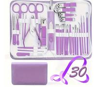 Nail Clippers Set, 30 Pcs Manicure Set Professional Nail Clipper Set Stainless Steel Solid Manicure Kit Nail Care Kit with Pink Case Valentine,Personal Care S, (Purple)