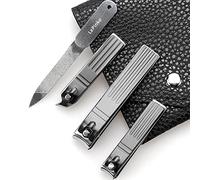 Nail Clippers Set, Fingernail Toenail Cuticle Trimming Cutter, Sharp Curved Slant Cutting Blades, Stainless Steel Pedicure Manicure Kit, Nail File With Portable PU Leather Pouch 5PCS