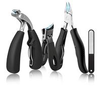 Nail Clippers Toenail Clipper for Seniors, 4 Pcs Large Nail Cutter Set for Thick Nails Heavy Duty Sharp Ingrown Toe Nail Scissors for Men Women Elderly with Nail File（Black）