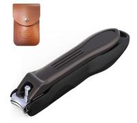 Nail Clippers with No Splash Storage Box, Large Fingernail Toenail Clipper Detachable Easy Clean Nail Cutter Trimmer with Nail Files for Men & Women, Leather Case Packed(Black -1Pack)