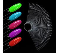 Nail Color Display Chart with 100 Clear Oval Tips - Widen Edge Nail Art Swatch Sticks for Gel Polish, Acrylic Powder & Nail Design Samples - Reusable Nail Display Fan with Metal Ring