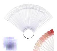 Nail Colour Pattern Sticks with Ring, 50 Pieces Transparent Fan Shape Nail Polish Display Tips with Number Stickers, False Nails, Sample Sticks, Transparent Nail Practice Tips for Manicure