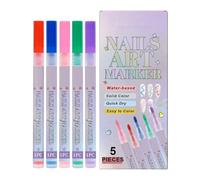 Nail Colour Pen - Quick Drying Waterproof Marker 5 Colour Set Girls Women Beginners Decoration Hand Drawn DIY Beauty Accessories Salons Home Use