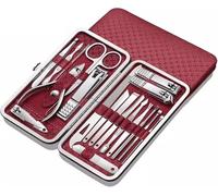 Nail Cutter Kit 19PCS Clipper Set Complete of Clippers Pedicure Tools Hand Care Beveled(Red)