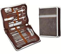 Nail Cutter Kit 26Pcs Stainless Steel Clippers Set Household Suit with Box Trimmer Grooming Manicure Pedicure Tools(Bruin)